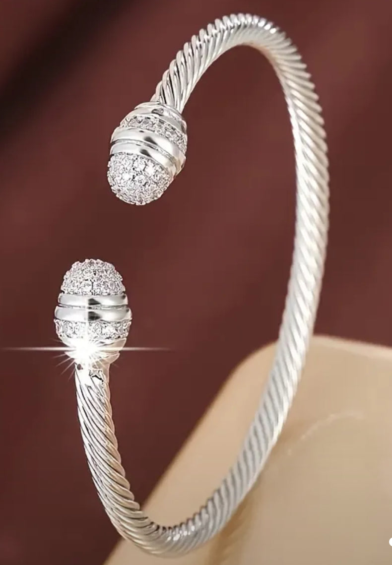 Stainless Steel Cable Rope Bracelet with zirconia