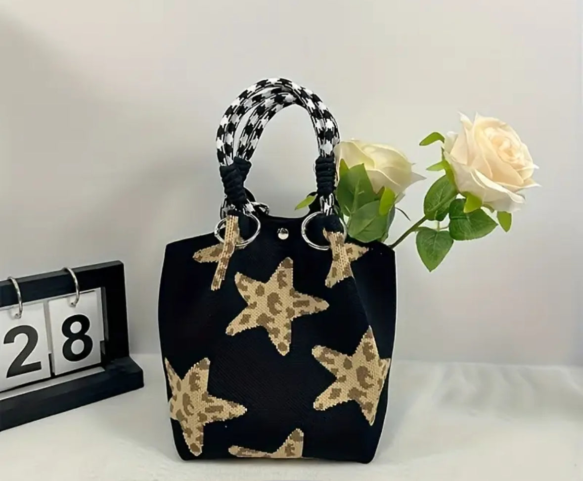 Black with animal print stars Design Bag