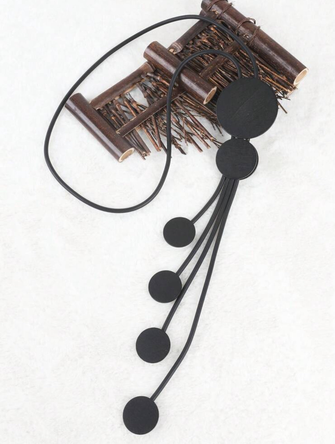 Women Tasseled Black Rubber Necklace