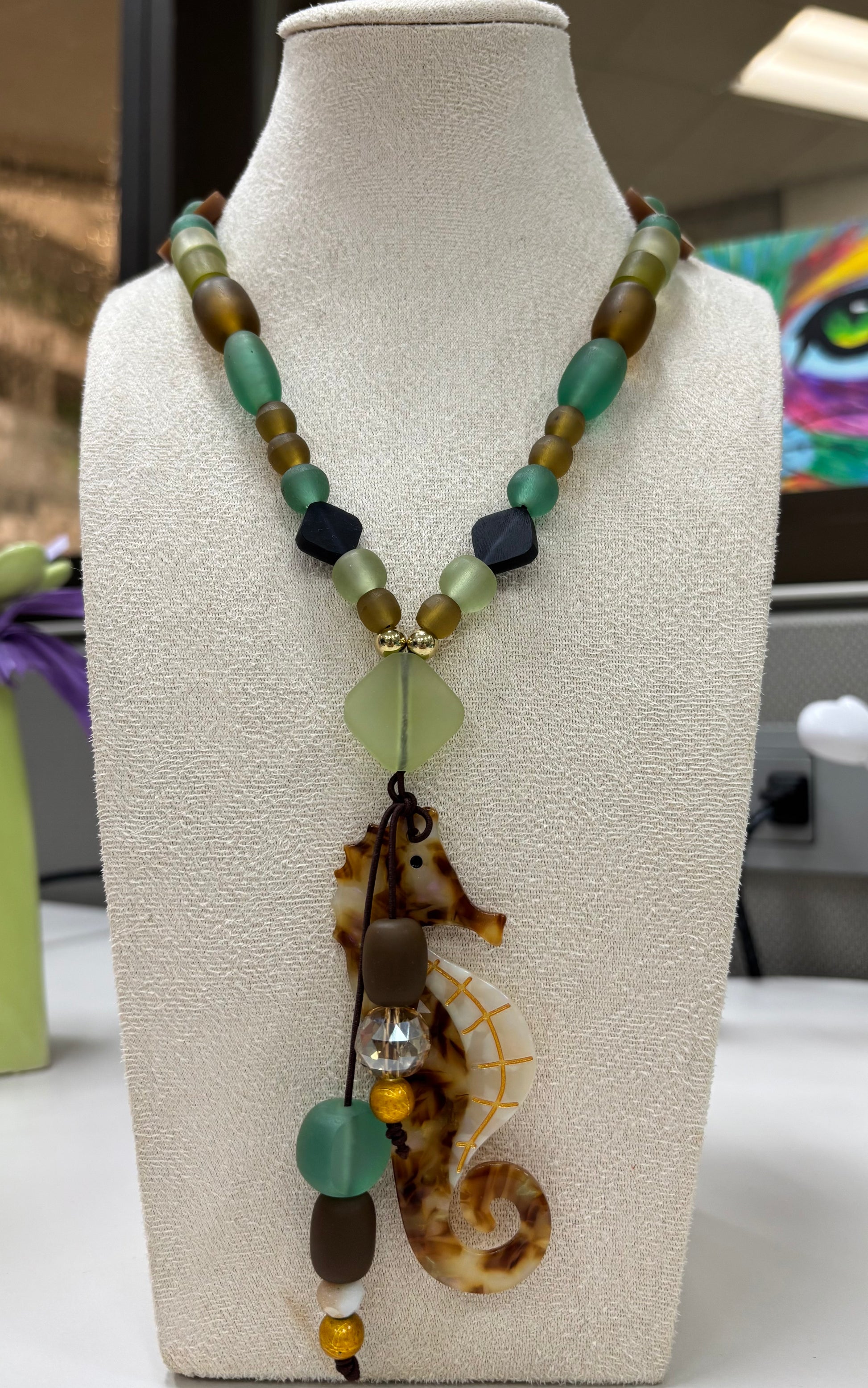 Sea Glass and Seahorse Necklace