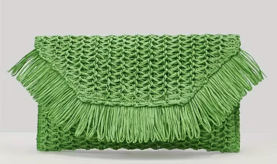 Fringe Straw Clutch Envelope Handbag