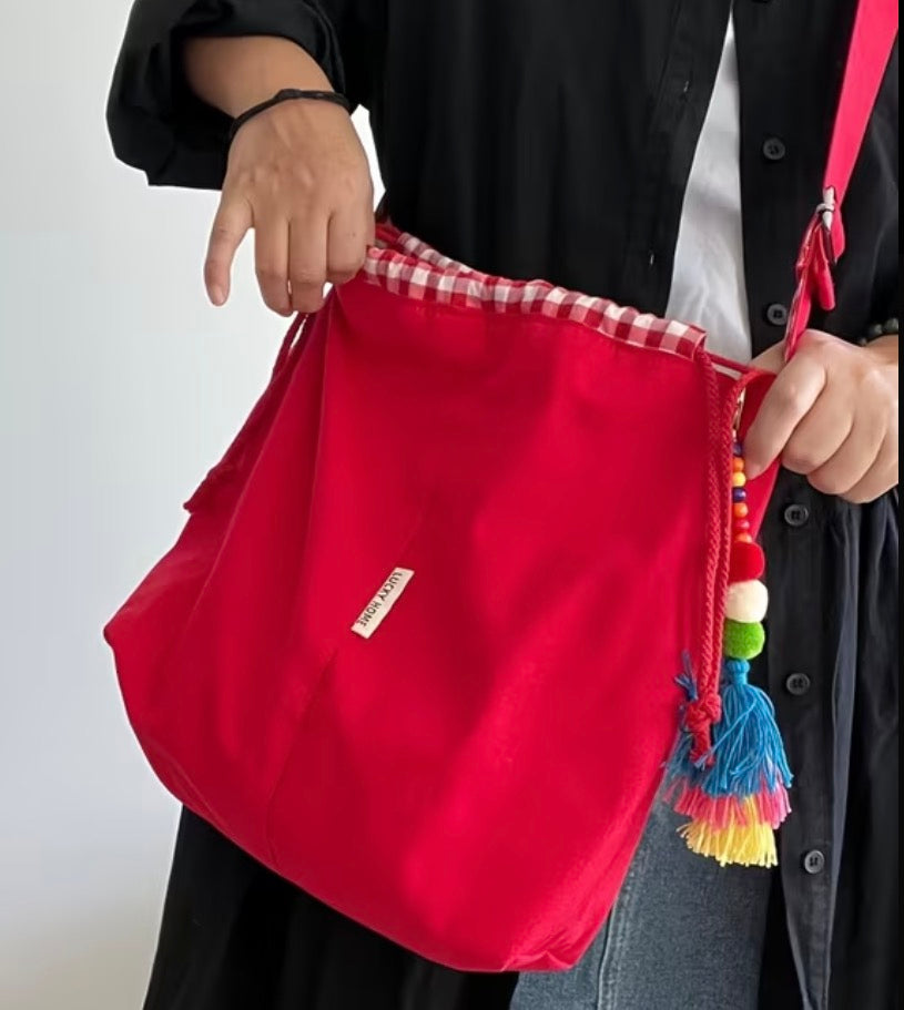 Drawstring Tote Crossbody Bag
