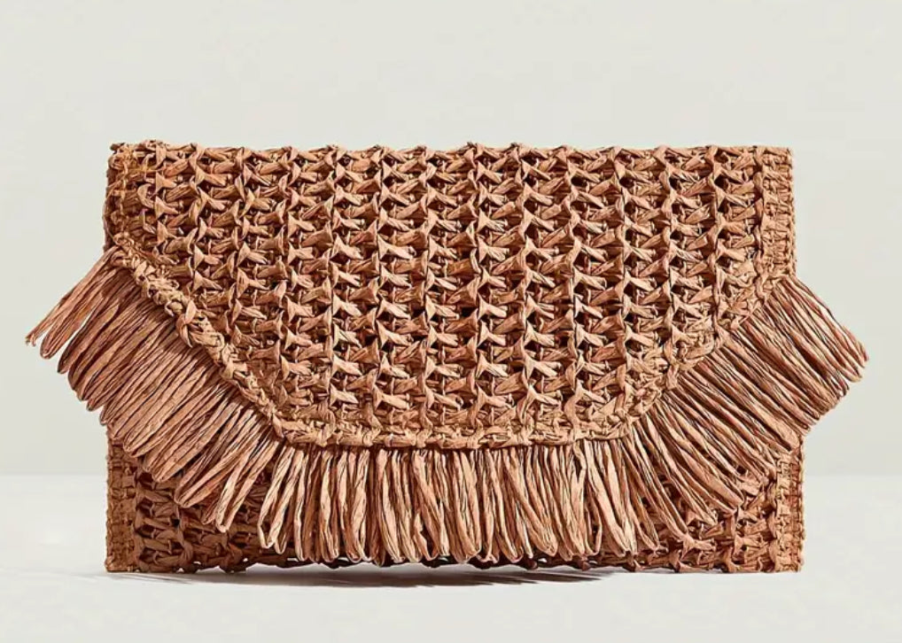 Fringe Straw Clutch Envelope Handbag