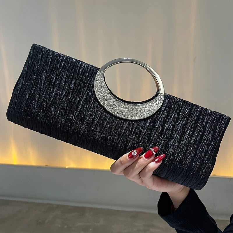 Elegant Rhinestone Satin Clutch