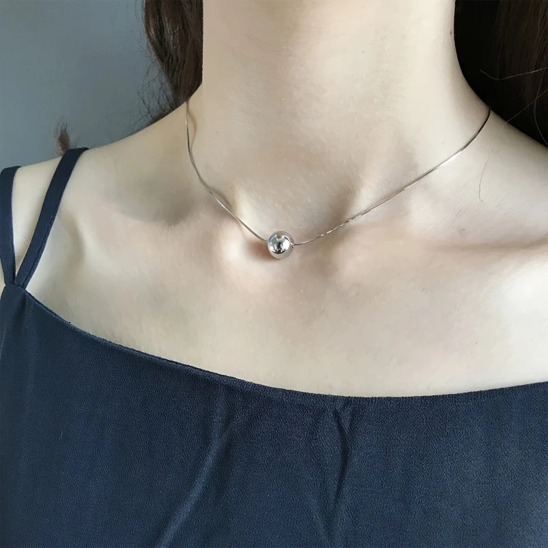 Spherical Pendant Necklace-silver plated