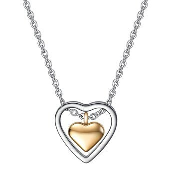 Heart in a Heart Necklace, 18K Gold Plated Steel