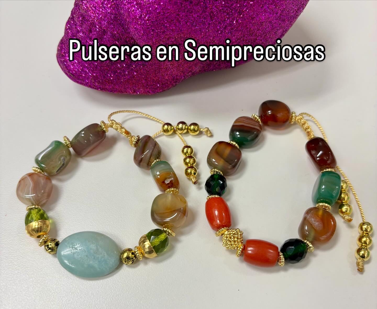 Jade and Coral Adjustable Bracelets