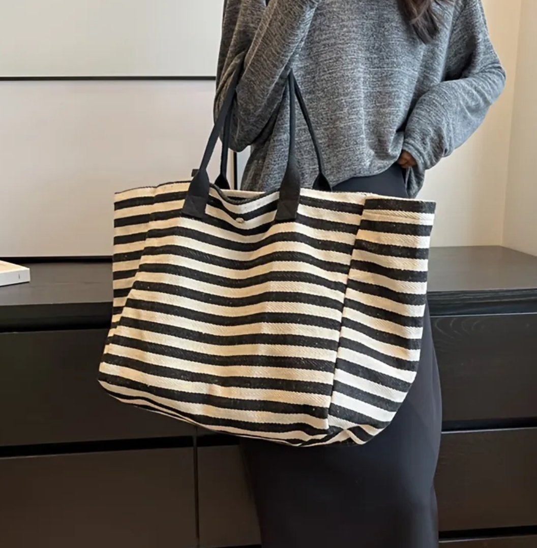 Large Capacity Striped Tote Bag