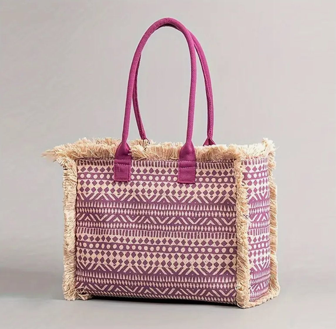 Canvas Tote Bag with Fringed detail