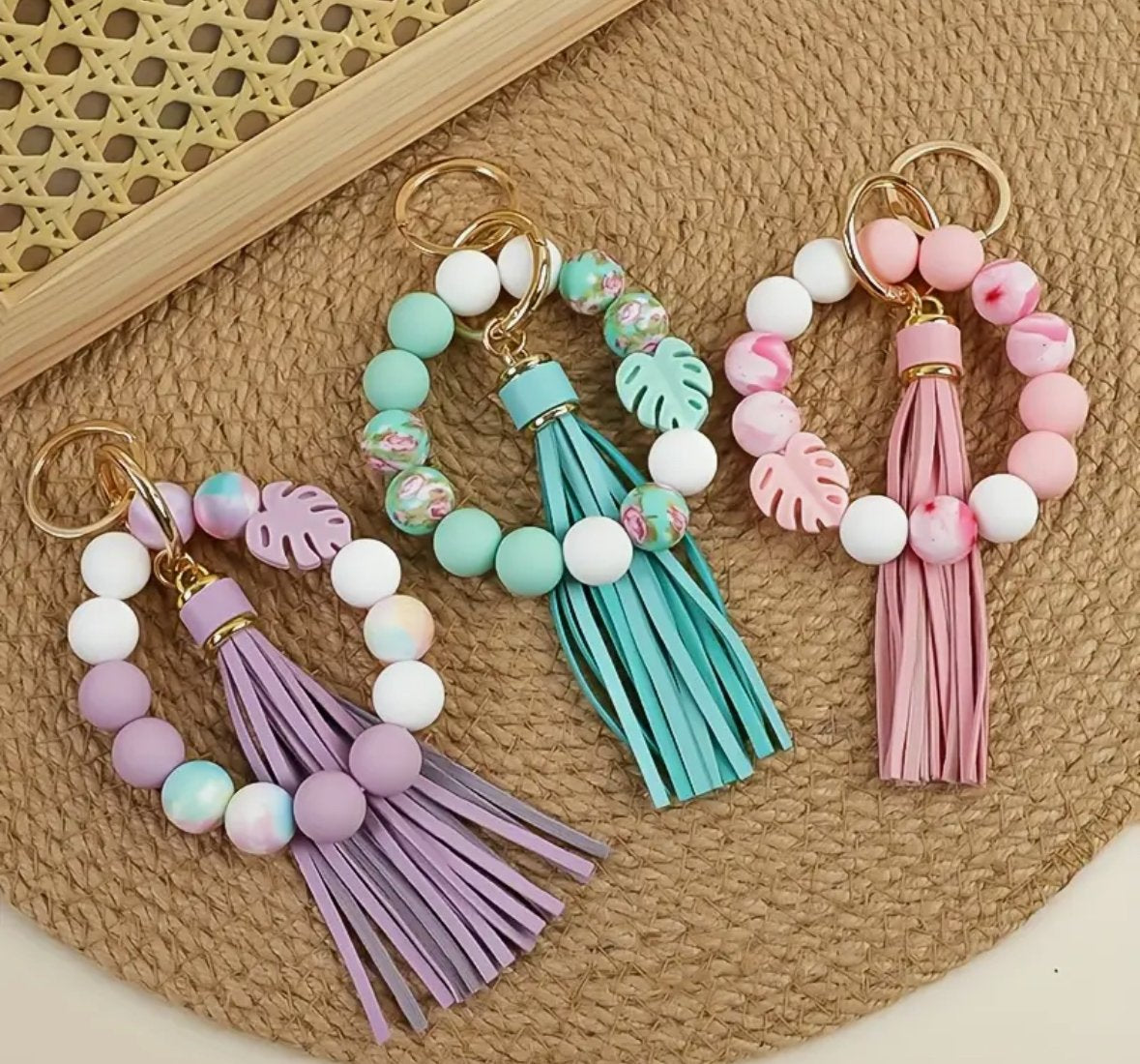 Leaf Silicone Bead Bracelet Keychain
